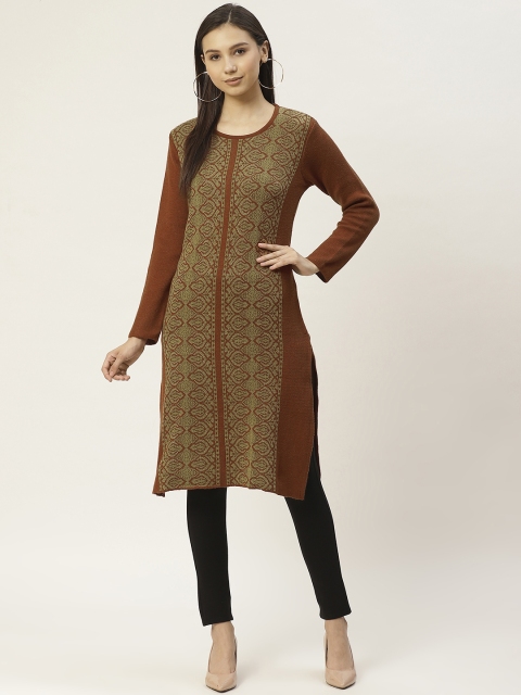 

American Eye Women Rust Red & Beige Ethnic Motifs Printed Acrylic Kurta