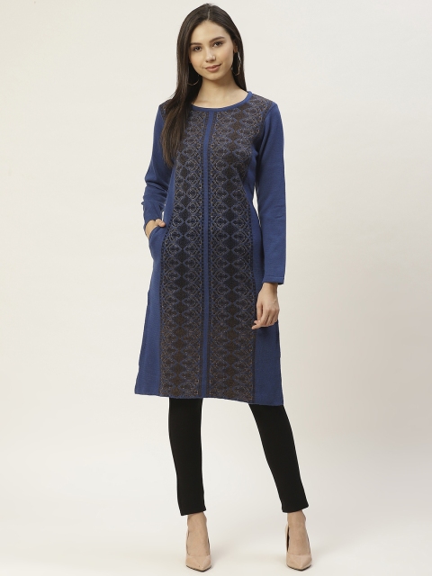 

American Eye Women Blue & Black Ethnic Motifs Printed Acrylic Kurta