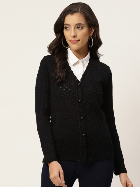 

American Eye Women Black Open Knit Cardigan