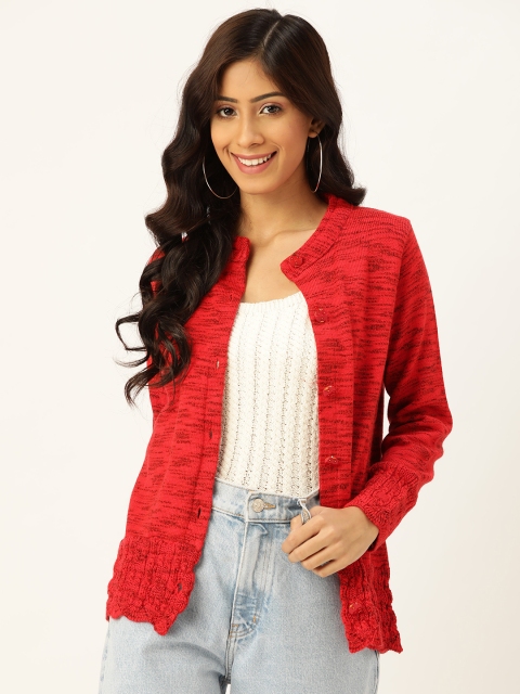 

American Eye Women Red & Black Self Striped Cardigan