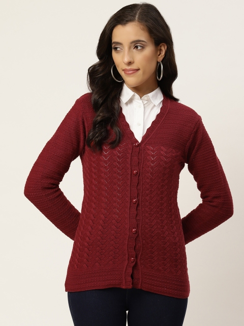 

American Eye Women Maroon Open Knit Cardigan