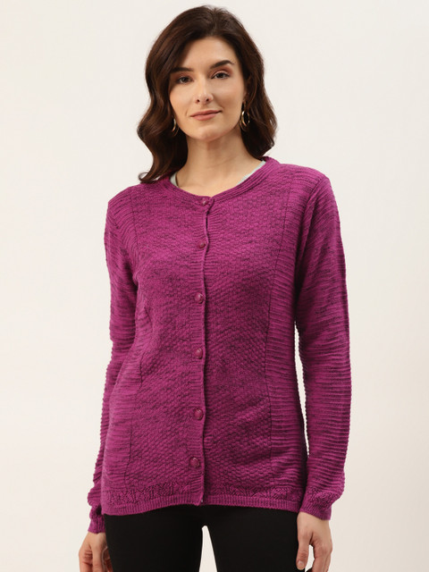 

American Eye Women Purple Woven Checked Cardigan