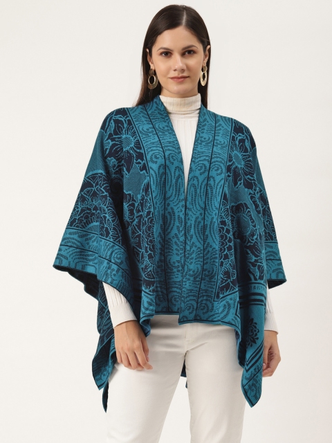 

American Eye Women Blue Woven Design Poncho