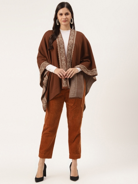 

American Eye Women Rust Orange Self-Design Detail Poncho
