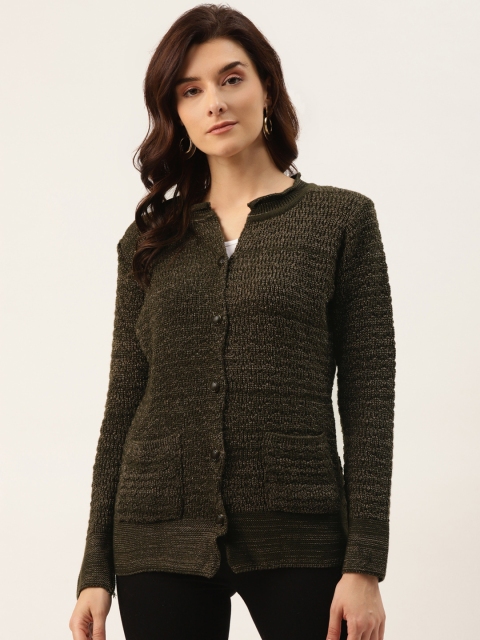 

American Eye Women Olive Green Solid Cardigan