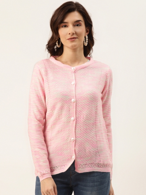 

American Eye Women Pink Self Design Acrylic Cardigan