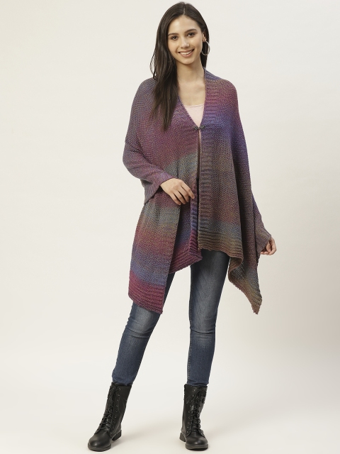 

American Eye Women Purple & Green Longline Acrylic Button Shrug