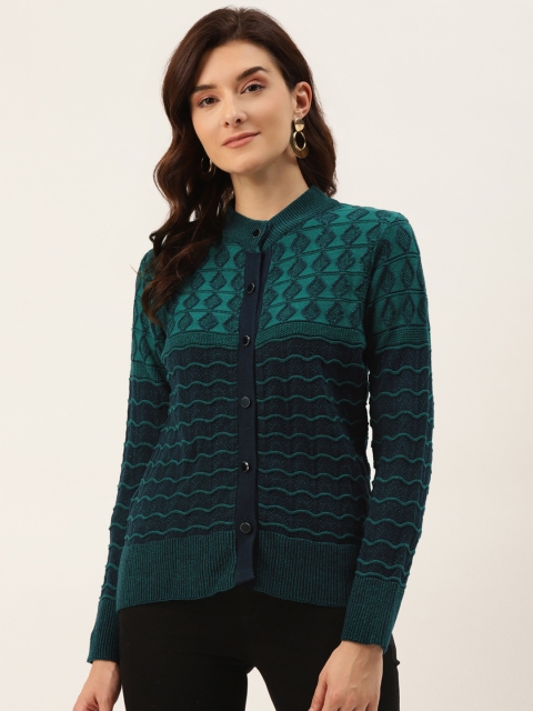 

American Eye Women Navy Blue Self Design Acrylic Cardigan