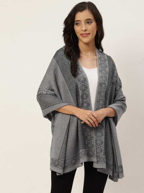 

American Eye Women Grey Melange Self-Design Poncho Style Shrug
