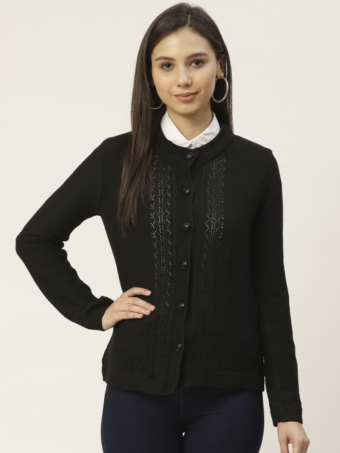 

American Eye Women Black Cable Knit Acrylic Cardigan