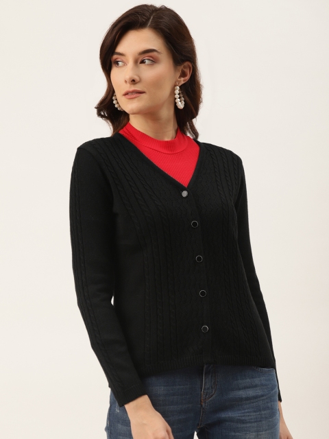 

American Eye Women Black Self Design Cardigan