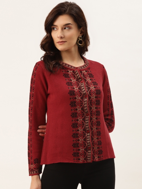 

American Eye Women Red & Black Printed Cardigan