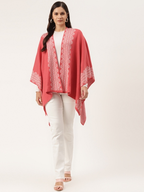 

American Eye Women Pink Self-Design Detail Poncho