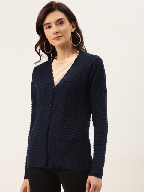 

American Eye Women Navy Blue Solid Cardigan