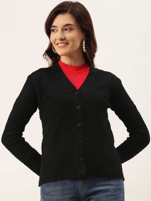 

American Eye Women Black Solid Cardigan