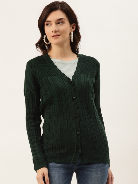 

American Eye Women Green Woven Design Cardigan