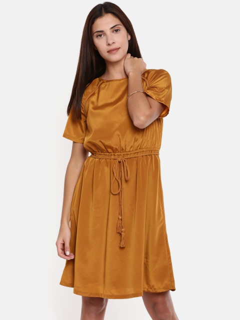 

Van Heusen Woman Mustard Brown Solid Fit & Flare Dress