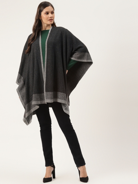 

American Eye Women Charcoal Grey Solid Open Front Shrug