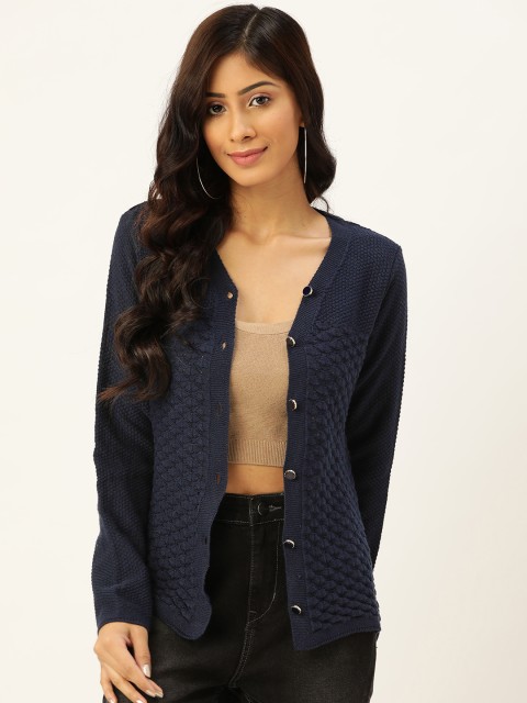 

American Eye Women Navy Blue Acrylic Open Knit Cardigan