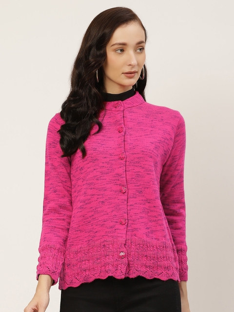 

American Eye Women Pink & Navy Blue Striped Cardigan