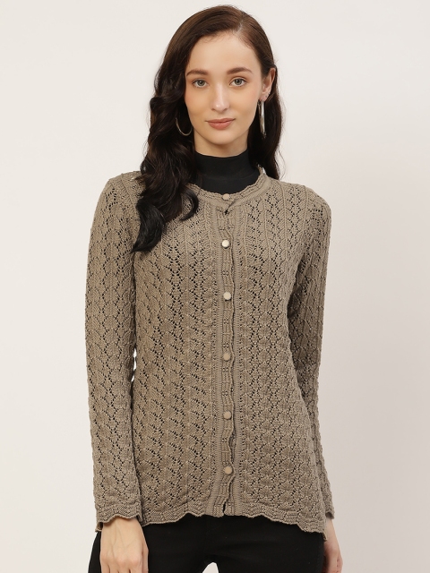 

American Eye Women Taupe Woven Design Cardigan