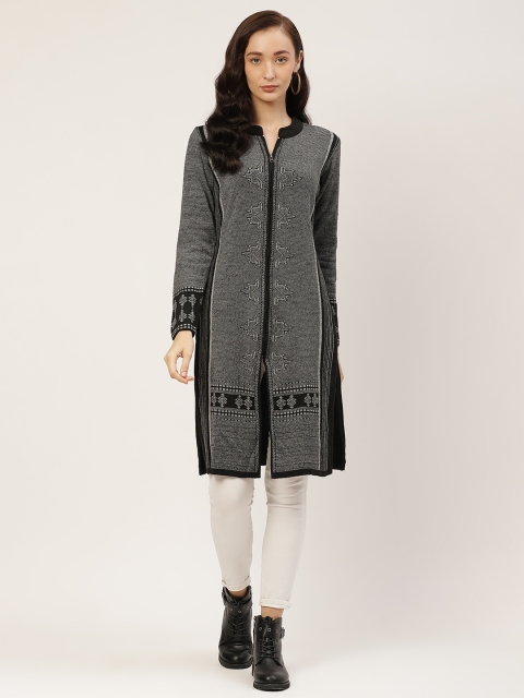 

American Eye Women Charcoal Grey & Black Longline Cardigan