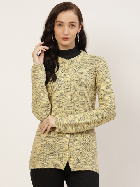 

American Eye Women Yellow & Black Striped Cardigan