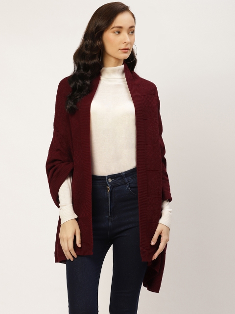 

American Eye Women Maroon Self Design Open Front Longline Shrug