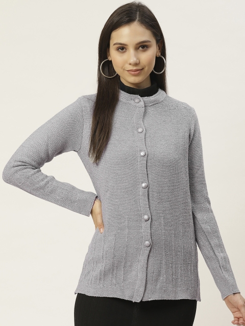 

American Eye Women Grey Woven Striped Cardigan