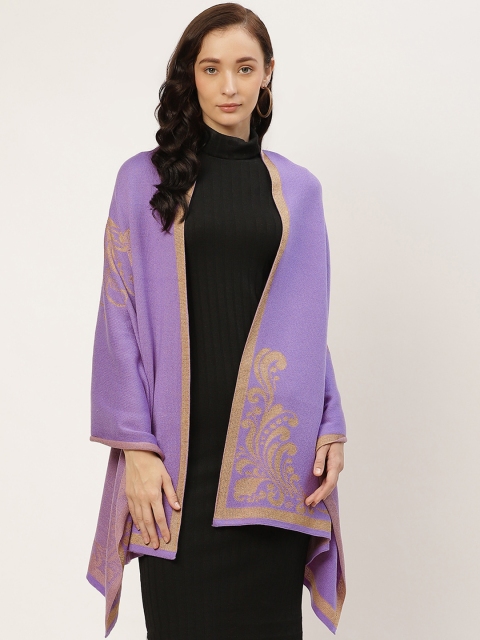 

American Eye Women Purple & Yellow Ethnic Printed Open-Front Acrylic Longline Shrug