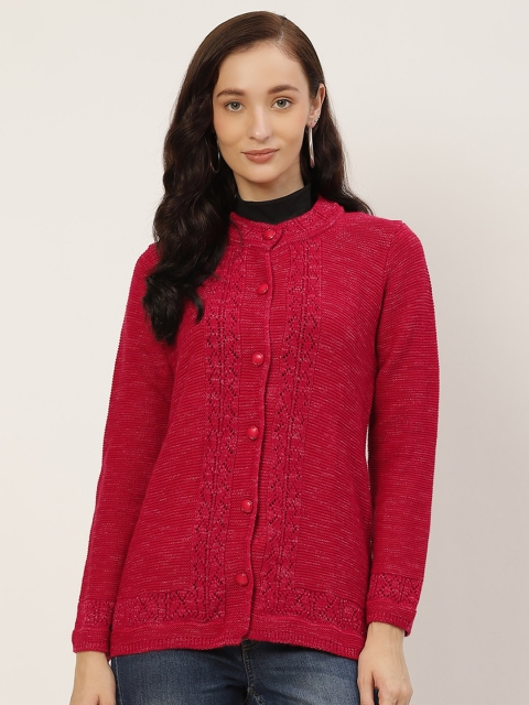 

American Eye Women Red Self-Design Cardigan