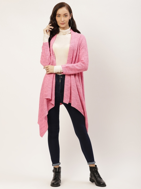 

American Eye Women Pink Self Design Longline Waterfall Shrug