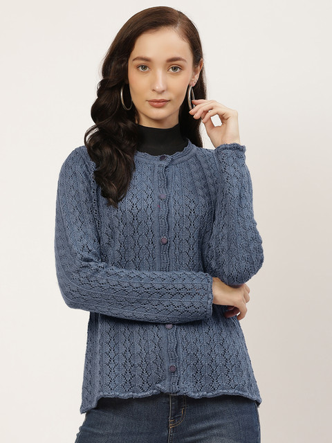 

American Eye Women Navy Blue Open Knit Cardigan