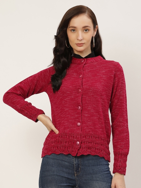 

American Eye Women Red Self-Design Cardigan