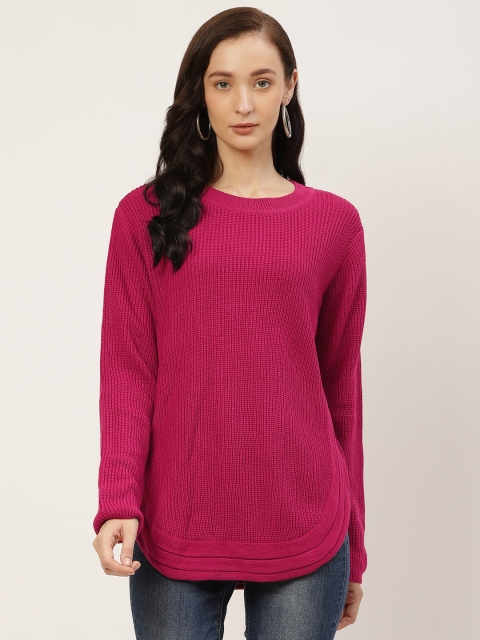

American Eye Women Magenta Self-Striped Pullover