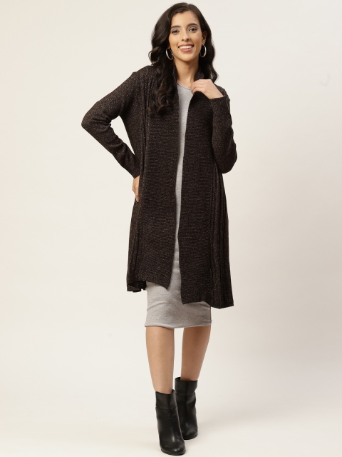 

American Eye Women Coffee Brown Open Knit Longline Shrug