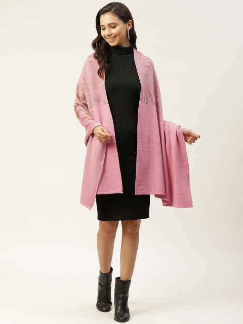 

American Eye Women Pink Solid Front Open Longline Shrug