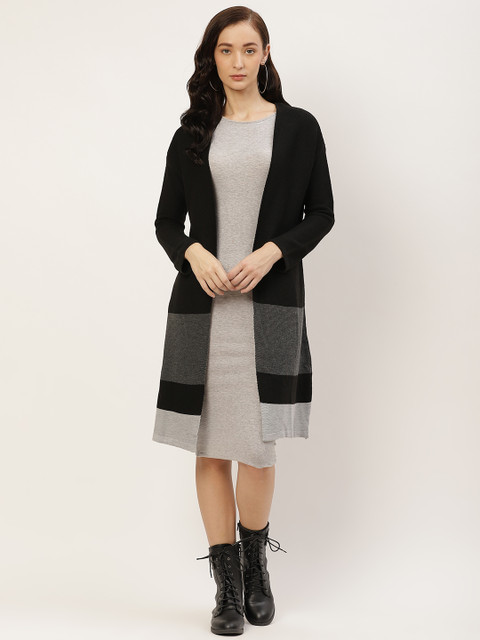 

American Eye Women Black Solid Longline Shrug