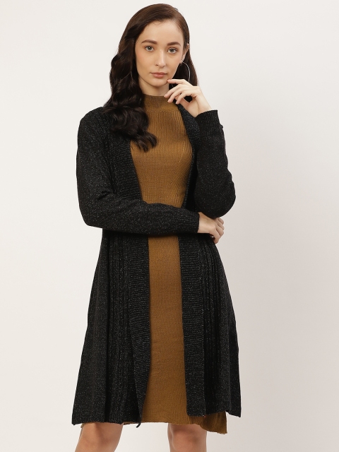 

American Eye Women Black Ribbed Longline Shrug