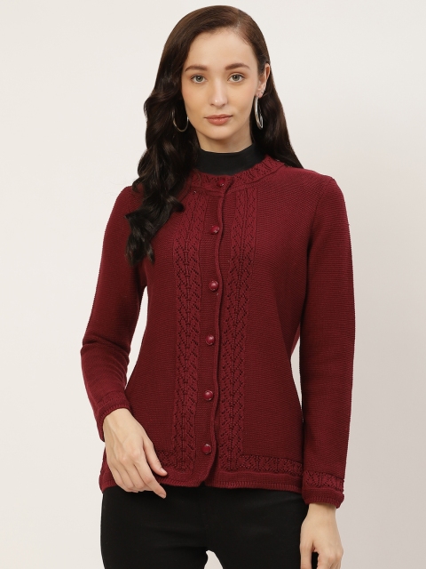 

American Eye Women Maroon Self Design Cardigan