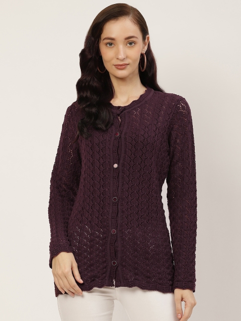 

American Eye Women Burgundy Open Knit Cardigan
