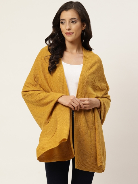 

American Eye Women Mustard Yellow Self-Design Poncho Style Shrug