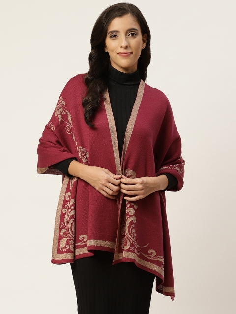 

American Eye Women Magenta & Beige Longline Front-Open Poncho Sweater