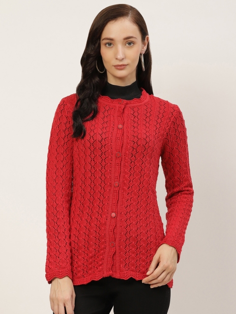 

American Eye Women Red Open Knit Cardigan