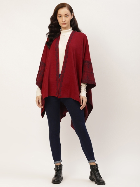 

American Eye Women Maroon Solid Asymmetric Longline Shrug