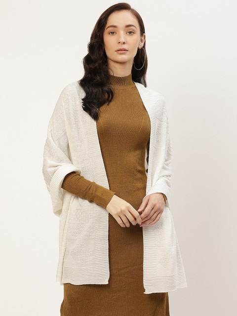 

American Eye Women Off White Patterned Acrylic Longline Shrug