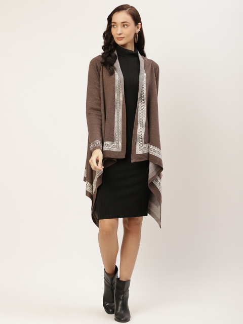 

American Eye Women Brown Longline High-Low Winter Shrug
