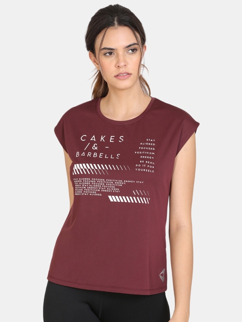 

Zelocity by Zivame Women Maroon Typography Printed Extended Sleeves T-Shirt