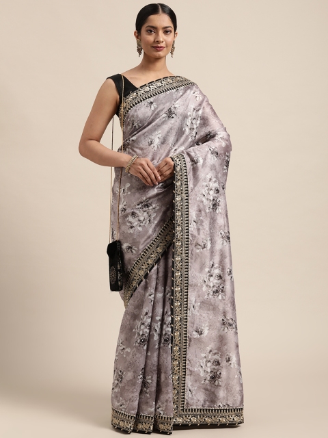 

all about you Grey & Black Digital Floral Print Silk Blend Saree