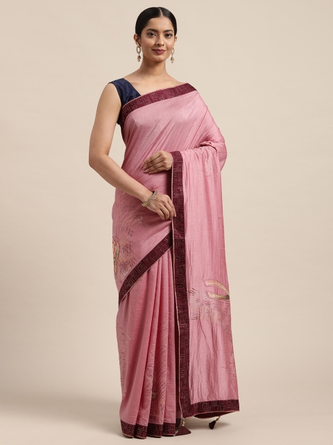 

all about you Pink Floral Beads and Stones Silk Blend Saree